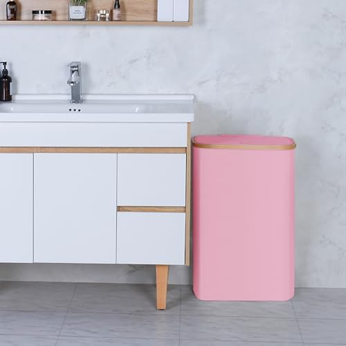 Slim Laundry Basket,60L Laundry Hamper with Lid, Tall Hamper for Laundry,Dirty Cloth Hamper with Bamboo Handle for Toys,Towels, Clothes Organizing,Pink - Image 5