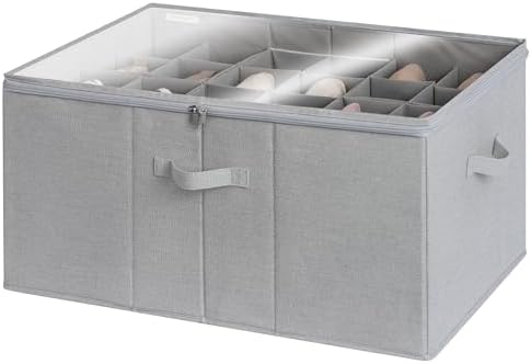 StorageWorks 24-Pair Large Shoe Storage Box, Adjustable Dividers, Grey by StorageWorks