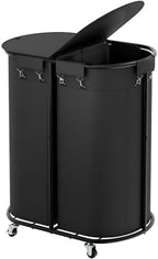 200L Double Laundry Hamper with Lid & Wheels, Oval Rolling Laundry Basket by Gasvadivum