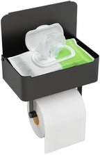 JUYSON Toilet Paper Holder with Shelf, Flushable Wipes Dispenser Fits for Bathroom Wipe Storage, Keep Your Wipes Hidden Out of Sight - SUS304 Stainless Steel Wall Mount Organizer (Matte Black) by JUYSONHOUSEWARE