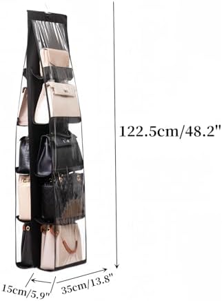 HAN SHENG 10-Pocket Clear Hanging Organizer, Handbag Storage, Black, 1 Pack - Image 2