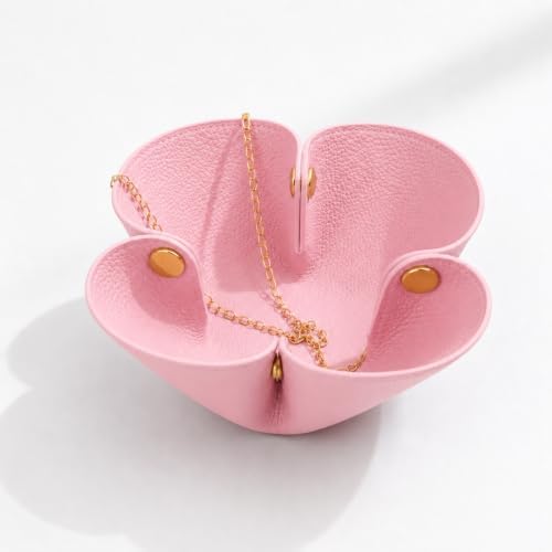 Grained Faux Leather Flower Shaped Valet Tray Large, Blush Pink by Unknown