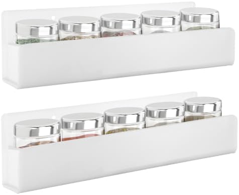 9 Inch Acrylic Spice Rack Wall Mount, White, 2 Pack by Douildhaiy
