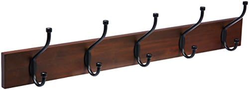 Amazon Basics Rectangular Farmhouse Wall-Mounted Coat Rack for Entryway and Bedroom, Storage Organizer, 5 Double Hooks, Light Walnut by AmazonBasics