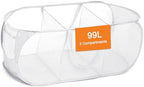 Durable Collapsible Foldable Mesh Pop Up Laundry Basket, 3 Compartments Easy to Carry & Sort Clothes Hampers for Home, Dorm, Travel White by Bemkoo
