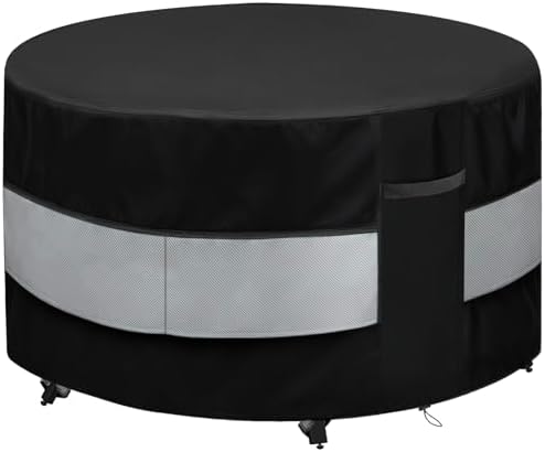 Round Patio Furniture Cover Black Grey Waterproof Up to 10000pa for 36 x 28 Inch Outdoor Round Dinner Table Covers by Wnanan