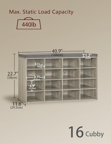 DINZI LVJ Shoe Storage Bench with Cushion, 16-Cubby Shoe Rack with Seat - Image 3