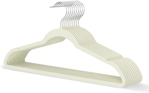 Ivory Velvet Hangers 20 Pack, Slim Space Saving Suit Hangers for Closet Organizer, Rotating Silver Hook, Non Slip Clothes Felt Hanger Heavy Duty for Coat,Shirt, Pants, Camisole, Dress by MLKJHHI