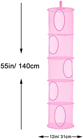 2Pcs Hanging Stuffed Animal Storage Hammock Net 5 Tiers, Pink - Image 3