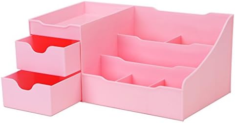 Uncluttered Designs Makeup Organizer With Drawers - Cute Kawaii Countertop Storage for Cosmetics, Pretty Vanity Holder for Perfume, Skincare, Brush, Lipstick, Nail Polish and other Accessories (Pink) by UnclutteredDesigns