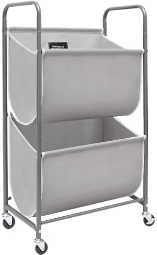 STORAGE MANIAC 80 Liters Vertical Rolling Laundry Hamper, 2 Section Laundry Sorter with Wheels and 2 Breaks, 2-tier Laundry Baskets for Small Space, Dorm, Laundry Room, Closet, Bathroom, Gray 2-tier by STORAGEMANIAC
