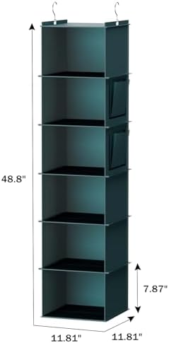 YOUDENOVA Hanging Closet Organizer and Storage, 6-Shelf, Green | Breathable Fabric, Clothes Organizer with 2 Side Pockets, Hanging Shelves for Closet Storage, Dorm Room Essentials for Guys - Image 3