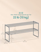 SONGMICS Shoe Rack, 2-Tier Shoe Organizer, Metal Storage Shelf | for Entryway, Upright or Upside Down, for 12-15 Pairs, Stackable, 11.8 x 36.2 x 14.6 Inches, Gray ULSA012G01 - Image 3