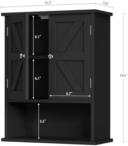 TEENFON Bathroom Wall Cabinet Over the Toilet Storage Cabinet with Barn Doors and Adjustable Shelves Bathroom Cabinet Over Toilet for Bathroom, Kitchen, Laundry Room,Black - Image 3