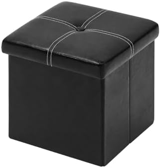B FSOBEIIALEO Storage Ottoman Cube, 11.8" Faux Leather Footrest Chest,Black by BFSOBEIIALEO