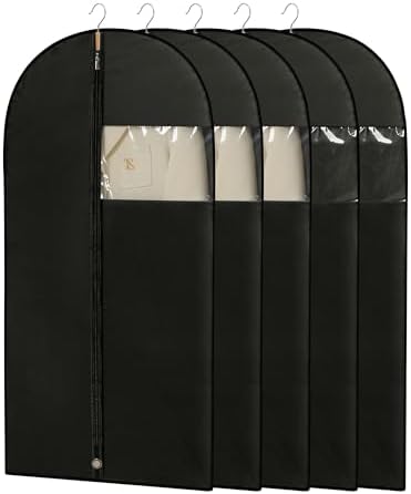 Suit Bags for Closet Storage, 43'' Garment Bags for Hanging Clothes, Suit Garment Bag, Black Suit Cover Bags with Clear Window for Coats, Jackets, Shirts（5 Packs） by Perber