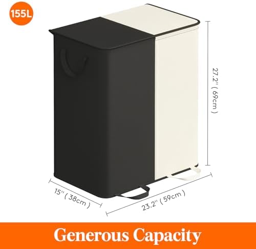 Lifewit Double Laundry Hamper with Lid, Removable Laundry Bags, White&Black - Image 5
