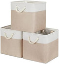 Bidtakay Fabric Storage Baskets for Organizing Beige 13 Inch Collapsible Square Baskets 3 Pack Organization Bins Large Cube Storage Bins Closet Baskets for Shelves Clothes by BidtakayBaskets