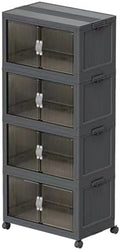 Collapsible Storage Bins with Lids and Front Doors, Heavy-Duty Stackable Plastic Organizers, Folding Utility Storage Boxes for Garage, Office, Pantry and Home (4, Dark Grey, 9 Gal/Rack) by Unknown