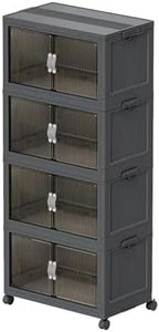 Collapsible Storage Bins with Lids and Front Doors, Heavy-Duty Stackable Plastic Organizers, Folding Utility Storage Boxes for Garage, Office, Pantry and Home (4, Dark Grey, 9 Gal/Rack) by Unknown