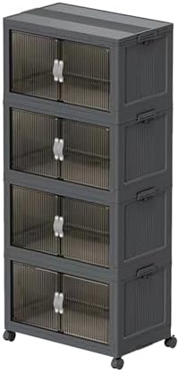 Collapsible Storage Bins with Lids and Front Doors, Heavy-Duty Stackable Plastic Organizers, Folding Utility Storage Boxes for Garage, Office, Pantry and Home (4, Dark Grey, 30 Gal/Rack) by Unknown