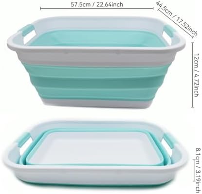 SAMMART 41L (10.8 gallon) Collapsible Plastic Laundry Basket-Foldable Pop Up Storage Container/Organizer-Portable Washing Tub, Water capacity: 32L (8.4 gallon) (Rectangular, White/Lake Green) - Image 2