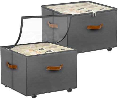 Foyego 2 Pack Shoe Organizer for Closet, Shoe Storage with Wheels, Gray by Foyego