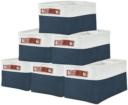 DECOMOMO Small Storage Basket, Closet Storage Bins, Baskets for Organizing Shelves (Navy Blue & White, Small - 6 Pack) by DECOMOMO