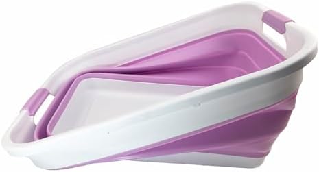 SAMMART 41L (10.8 gallon) Collapsible Plastic Laundry Basket - Foldable Pop Up Storage Container/Organizer - Portable Washing Tub - Space Saving Hamper/Basket (Rectangular, White/Pale Purple) - Image 3
