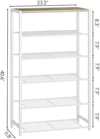 Yusong Shoe Rack Organizer, 6 Tier Industrial Shoe Storage Shelf, Narrow Sturdy Metal Shoe Shelves for Closet Entryway, White - Image 3