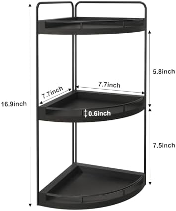 Fixwal 3 Tier Corner Bathroom Countertop Organizer Vanity Wood Shelf Black - Image 3