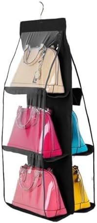 HAN SHENG 6-Pocket Clear Hanging Organizer, Handbag Storage, Black, 1 Pack by HANSHENG