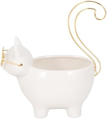 Ceramic Kitty Trinket Dish for House Decor Styling - Jewelry Tray for Coffee Table, Bed, Bathroom Vanity, and Home - Decorative Tray for Centerpiece Table and Jewelry Dish - 8", White & Gold - Image 6