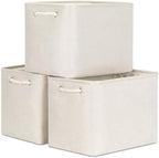 Bidtakay Large Storage Baskets for Shelves 3 Pack Fabric Storage Bins for Organizing Linen Collapsible Organizer for Closet-Light Biege by BidtakayBaskets