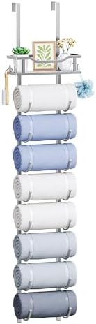 SWTYMIKI Over the Door Towel Rack - 9 Tier Towel Racks for Bathroom Wall Mounted, Towel Holder with Shelf, Hanging Rolled Towel Storage Organizer for Small Bathroom, Camper, RV, Sliver by SwtyMiki-TidyHomeSweetLife