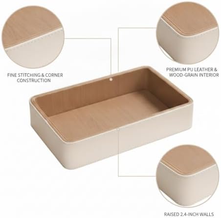 PU Leather Catchall Tray for Keys, Wallet & Jewelry - Vintage Jacquard Lined Organizer for Entryway, Vanity, or Desk (White) - Image 6