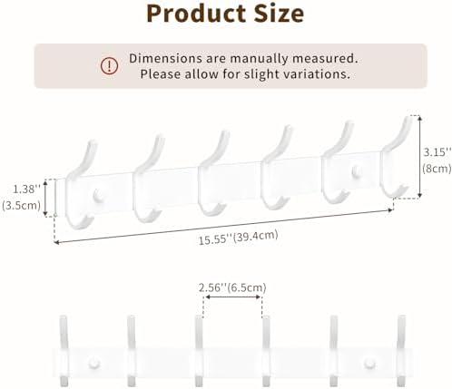 GWAAZXGZ White Coat Rack Wall Mounts - 15 Inch Metal 6-Hook Rack(1 Pack) - Image 6