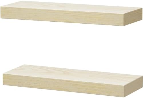 QEEIG Bathroom Floating Shelves for Wall - 15.7" Wall Mounted Shelf Over Toilet Farmhouse Home Decor Display Bookshelf Small 15.7 x 6.7 inch Set of 2, Natural (008-40N) - Image 6