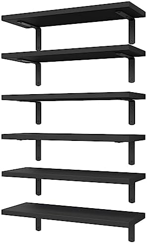 WOPITUES Floating Shelves Set of 6 for Wall Decor & Storage, Black by WOPITUESOfficial