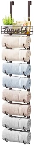 HapiRm Towel Racks for Bathroom Storage - 9 Tier Over The Door & Wall Mount Rolled Towel Storage Organizer Holder with Metal Shelf Basket for Small Bathroom, Camper, Rv - Bronze, Patented by HapiRm