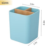 Bamboo Toothbrush Holder for Bathrooms Toothpaste Organizer - Blue - Image 5