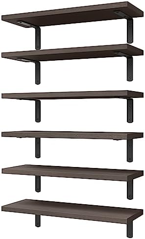 WOPITUES Floating Shelves Set of 6 for Wall Decor & Storage, Dark Brown by WOPITUESOfficial
