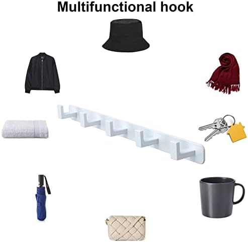 Coat Rack, Heavy Duty Stainless Steel 5 Tri Coat Hook Hanger, Wall Mounted Storage Wall Hooks, Rustic Clothes Hook/Key Hook Rail for Bathroom Kitchen Entryway(5 Hook White) - Image 4