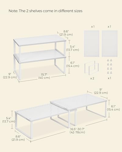 SONGMICS Set of 2 Metal Spice Racks, Stackable Expandable Shelf Risers - Image 6