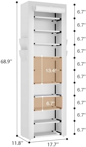 ROJASOP Shoe Rack with Covers 10 Tier Large Shoe Organizer Tall Shoe Closet Storage for 20-22 Pairs Shoe and Boot, Free Standing Shoe Rack Organizer for Closet, Entryway, Bedroom, White - Image 3