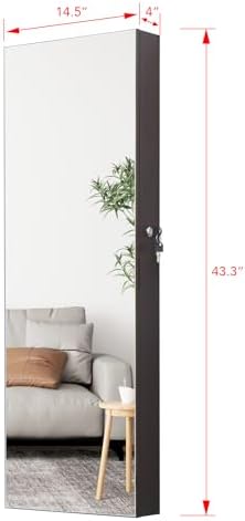 LED Jewelry Cabinet Armoire Organizer,Wall/Door Mount Jewelry Organizer and Storage with Full-Length Mirror Hanging Jewelry Organizer Full Length Mirror with Storage Large Capacity Brown - Image 5