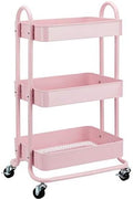 Amazon Basics 3-Tier Rolling Utility or Kitchen Cart, Lockable Wheels, Multifunctional Storage, Metal Storage Organizer, Portable, Dusty Pink by AmazonBasics