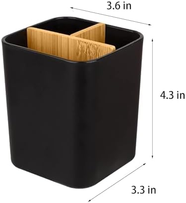 Bamboo Toothbrush Holder for Bathrooms Toothpaste Organizer, 2 Pack, Black - Image 5