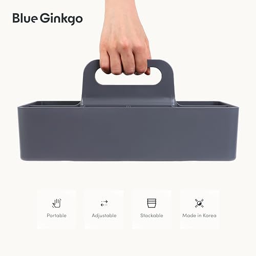 BLUE GINKGO Stackable Organizer Caddy, Long, Grey, Made in Korea - Image 5