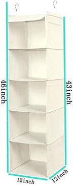 BrilliantJo 5 Shelves Hanging Closet Organizer, 2 Pack Hanging Storage with 6 Side Pockets for Clothes Shoes, 43"x12"x12"(Beige) - Image 3